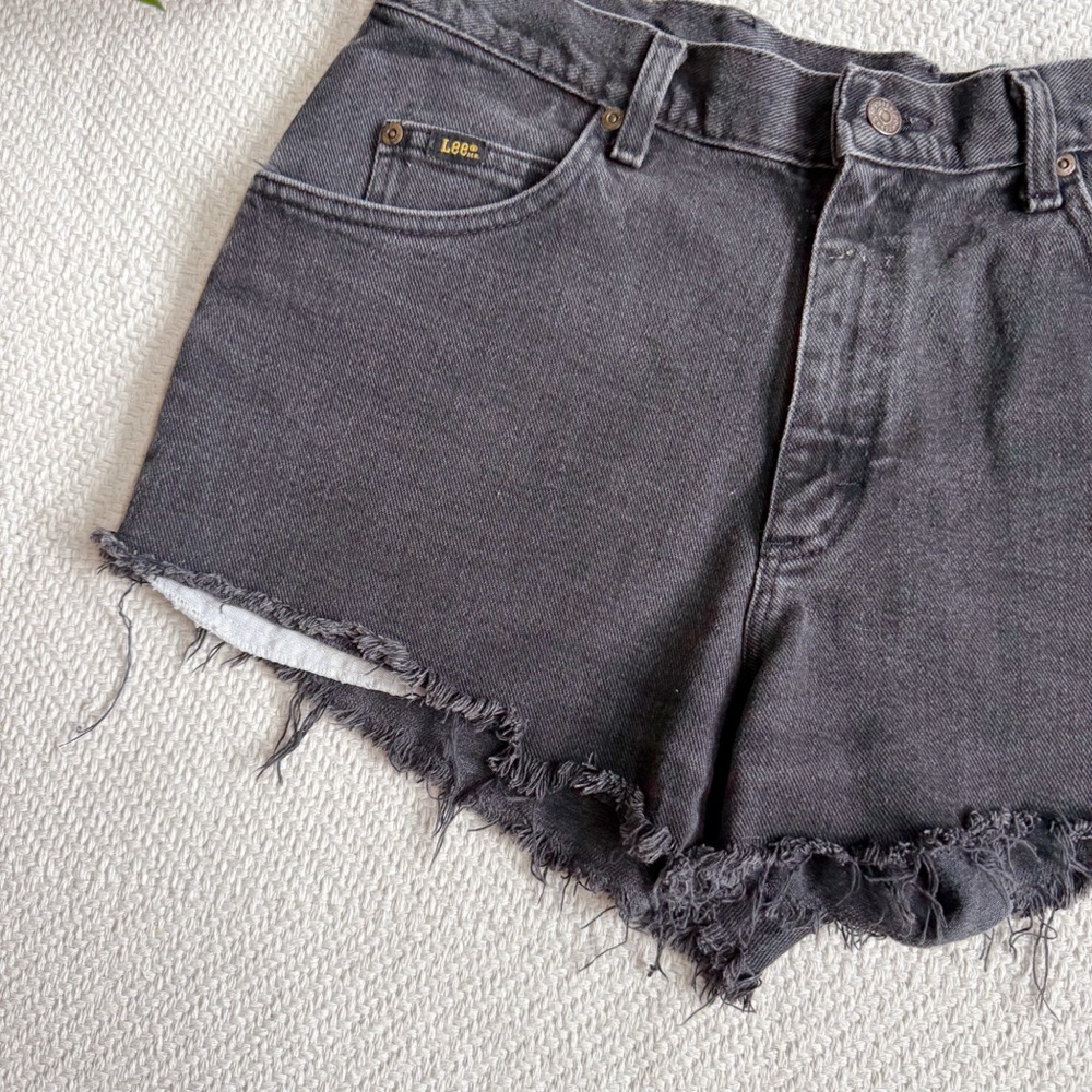 Vintage LEE Upcycled Black Denim Cut Off Festival Jean Shorts - Picture 2 of 6